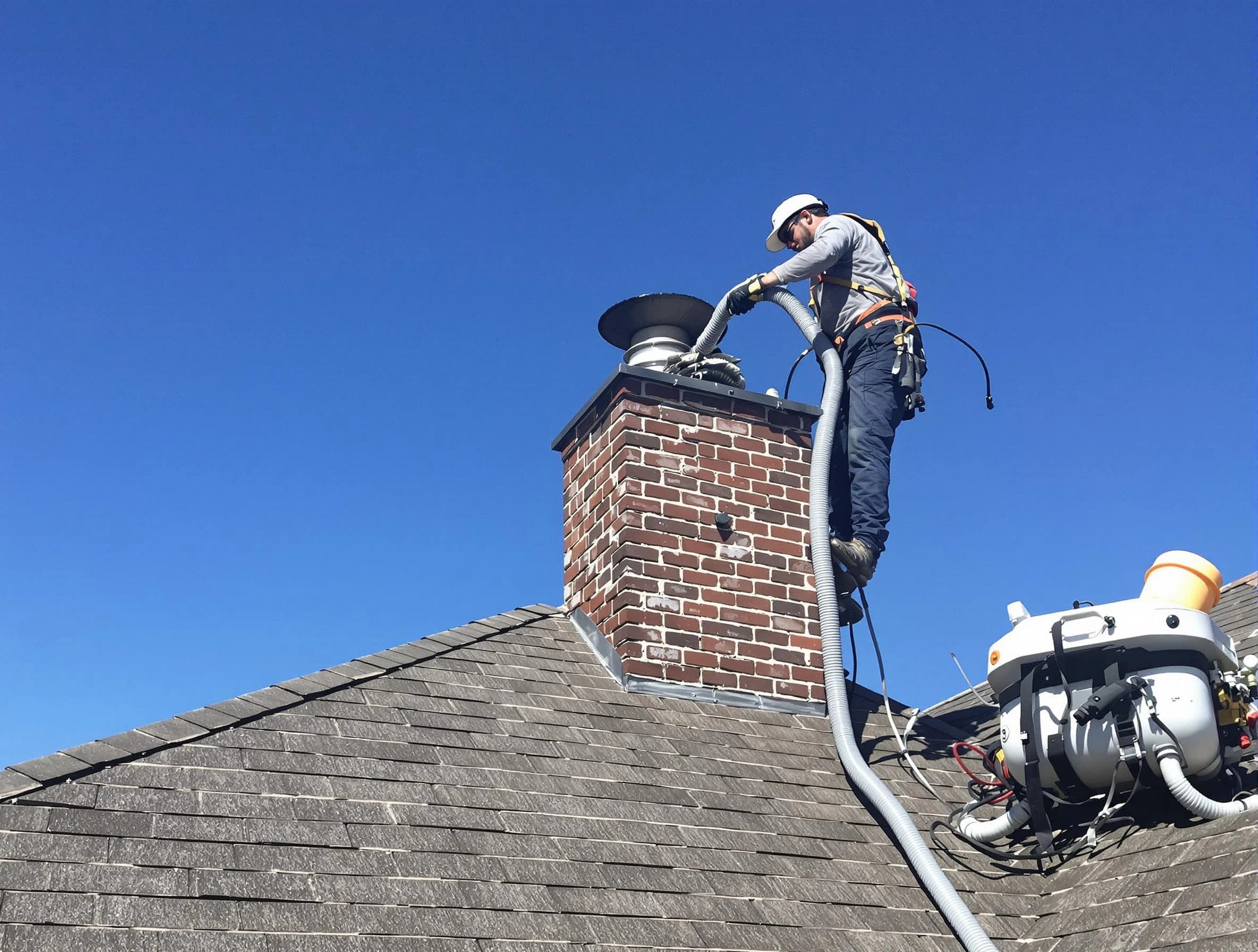 Dedicated Long Branch Chimney Sweep team member cleaning a chimney in Long Branch, NJ