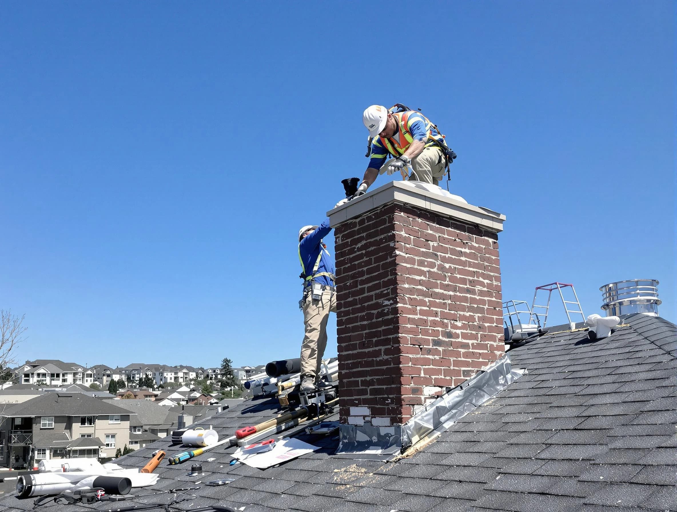 Long Branch Chimney Sweep repairing a chimney crown in Long Branch, NJ