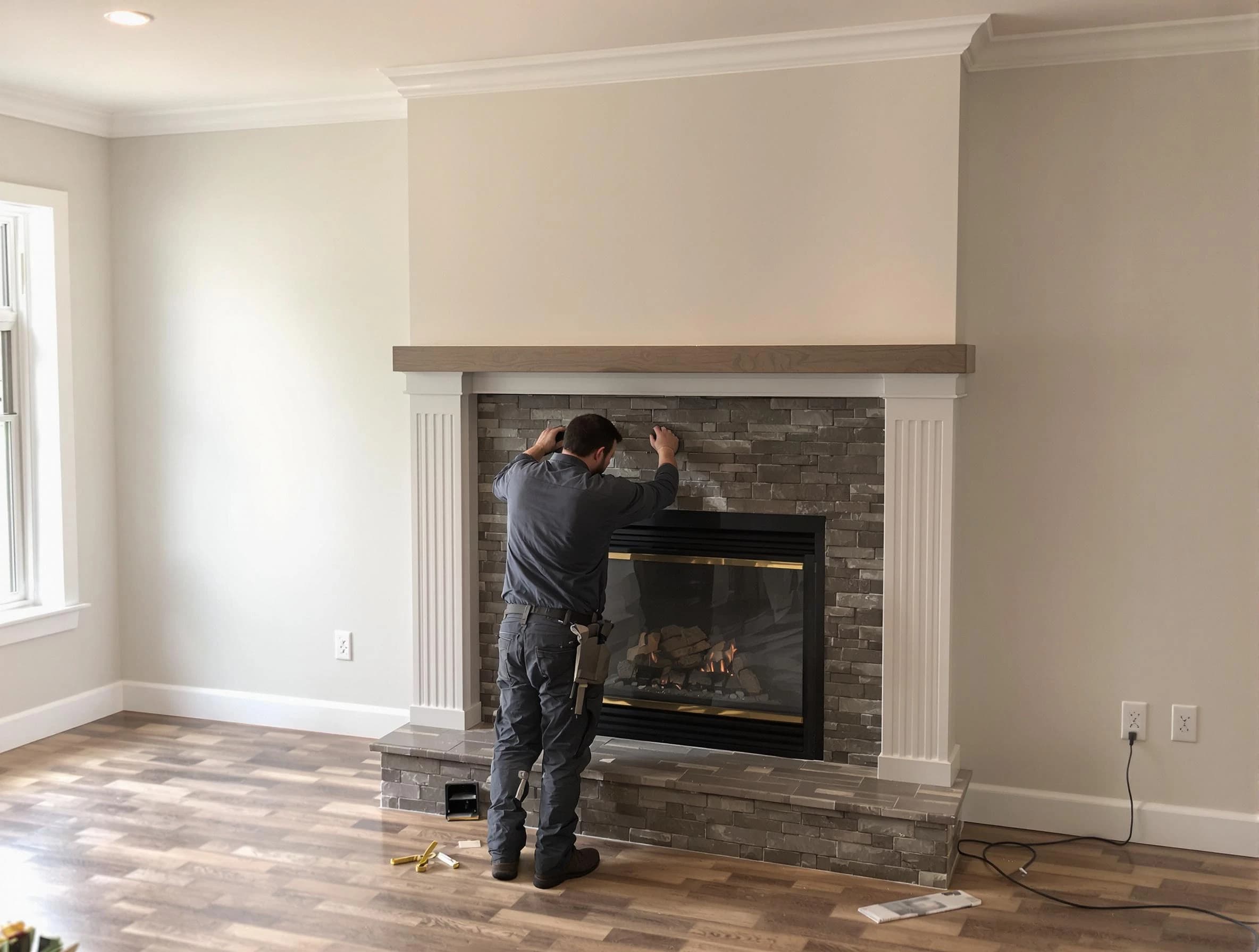 Long Branch Chimney Sweep finishing a custom fireplace install in Long Branch, NJ